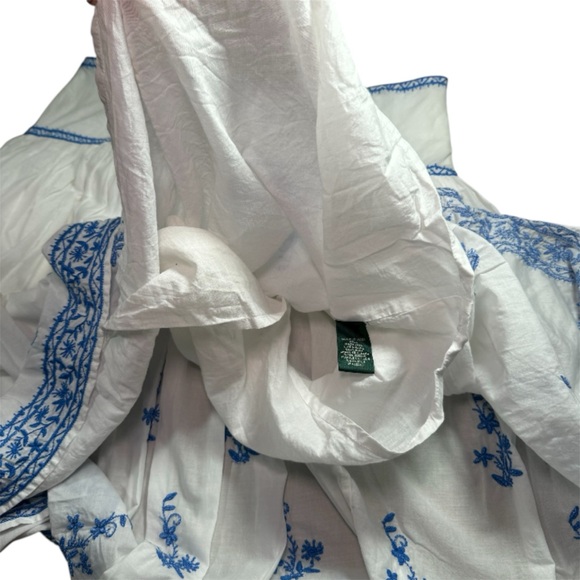 Lauren Ralph Lauren White Blue Embroidered Cotton Midi Skirt Size 10 Cottagecore - Picture 7 of 10